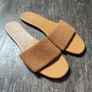 Kaanas Slide Sandals Womens 9 Cognac Brown Woven Flat Slip On Summer Shoes